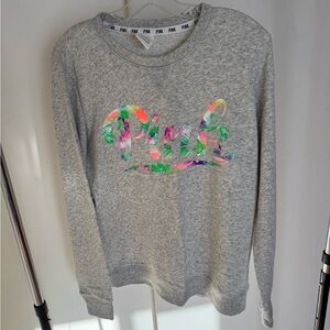 EUC V.S. PINK Small Gray Crewneck with Tropical Screenprint